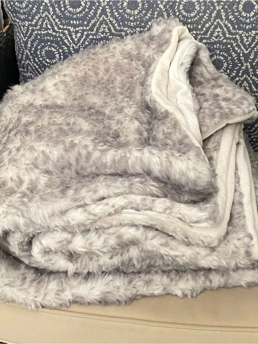 West Elm Faux Fur Plush Chinchilla/Snow Leopard Throw 60